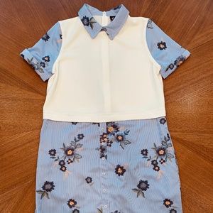 ECI Embroidered Floral Print Shirt Dress w/Pockets